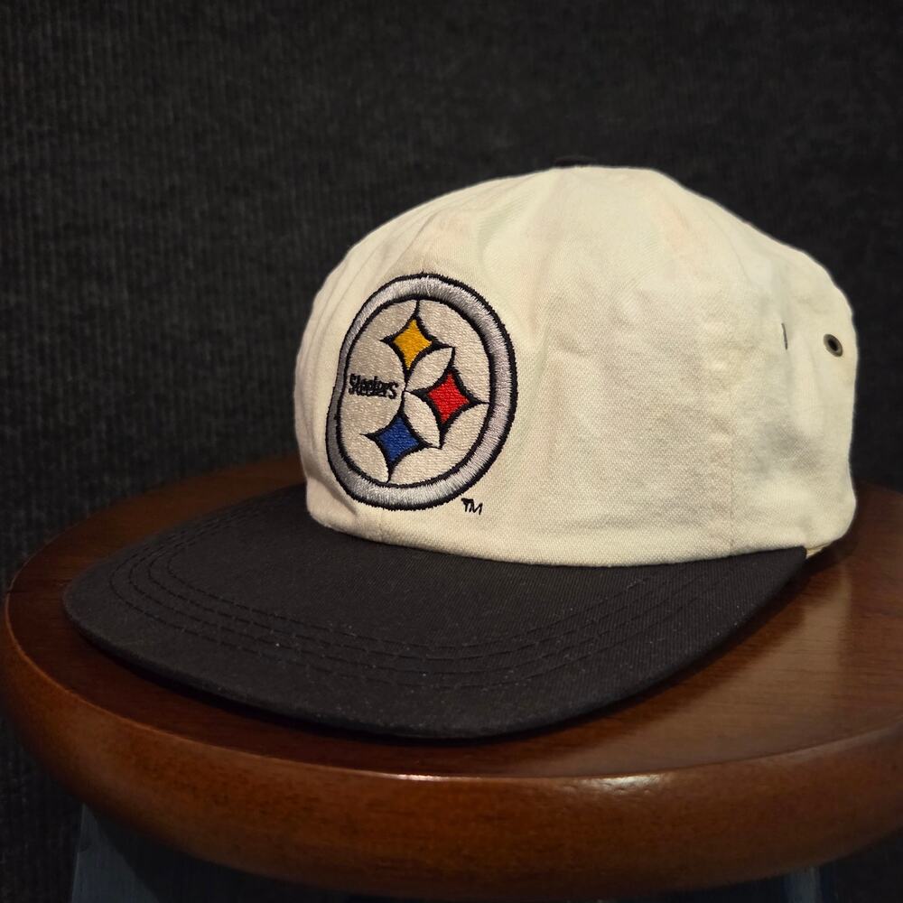 Vtg 70s 80s Pittsburgh Steelers AJD Lucky Stripes Hat NFL Snapback Cap Black Wht
